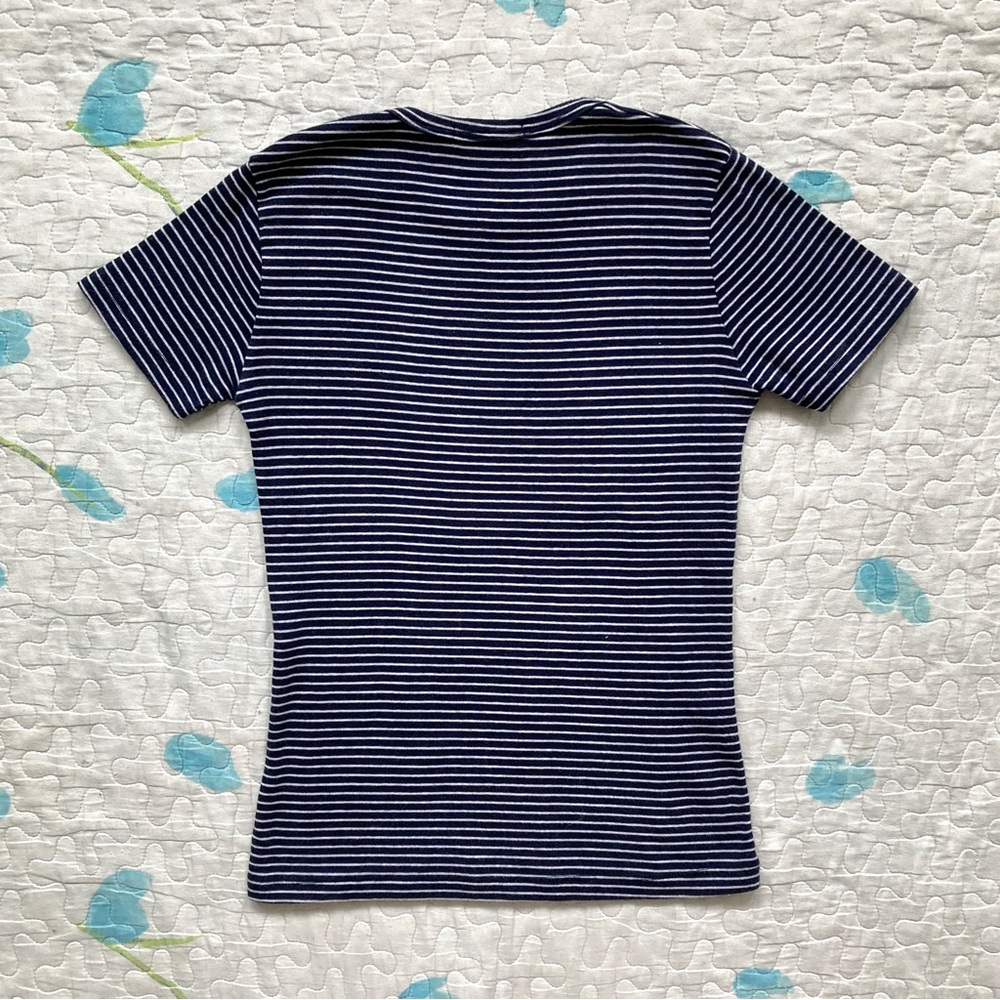 Y2K Brandy Melville Navy & White Striped Baby Tee π¦ - Picture 2 of 4